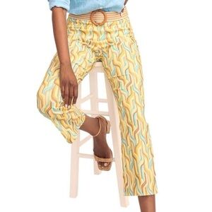 J McLaughlin Yellow Chevron Ivy Pull On Ankle Pants Size 8 NWT